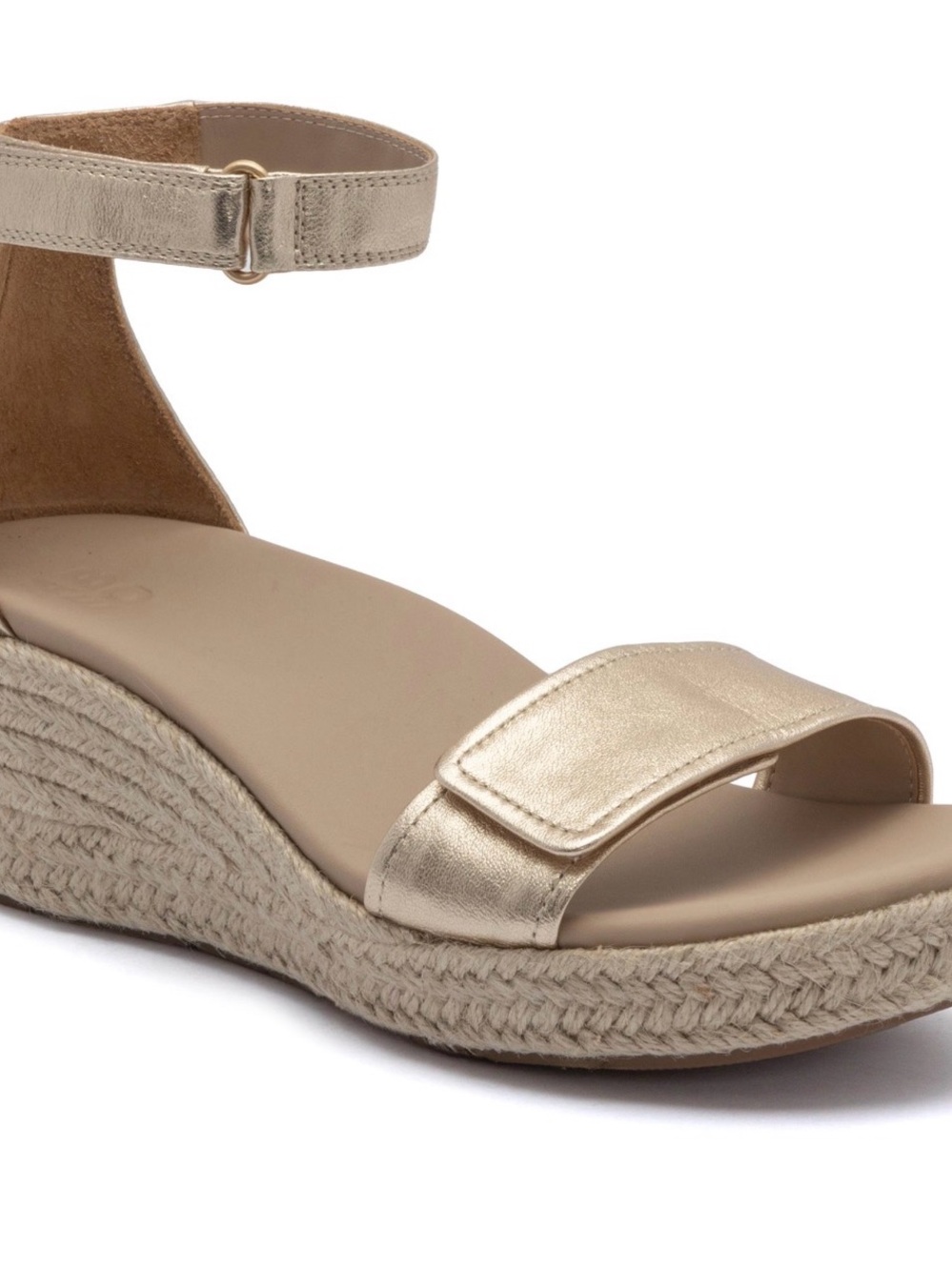 ABEO Metallic Gold Ankle-Strap Metatarsal Espadrille Wedge Sandal 8.5M